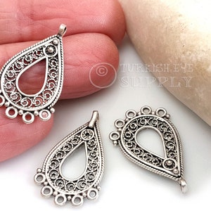 Silver Filigree Charms, Chandelier Earring Components, Silver Chandelier Earring, Silver Jewelry, Multiloop Connectors, 4 pc
