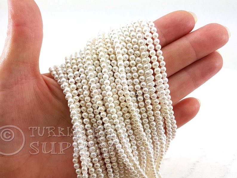 One 1 Full Strand Semiprecious Gemstone Beads 3.5 mm Pearl Bead Strands Loose Beads White Majorca Pearl Beads