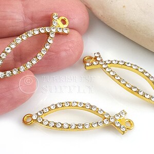 Gold Fish Charm, Pave Fish Charm, Mini Fish Bracelet Charm, Micro Pave Fish, Gold Fish Findings, 1pc