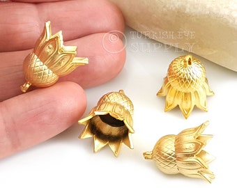 22k Gold Plated Bead Caps, Flower Bead Ends, Large Tassel Caps, 1 pc