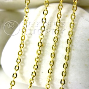 Dainty Gold Chain, Delicate Flat Cable Chain, 1 Meter - 3.3 Feet, 22k Gold Plated, 1x2mm Necklace Chain, Gold Jewelry, Turkish Jewelry