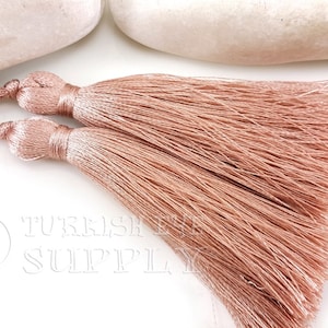 Borla de seda rosa, borla turca, hecha a mano, borla de hilo de seda, accesorios para pendientes, borla para llavero, borla para mala (2 piezas, CC830)