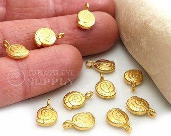 Gold Shell Charms, Gold Periwinkle Shell Charms, Nautical Charms, Summer Jewelry, Tiny Beach Charms, Mini Seashell Charms, 10 pc