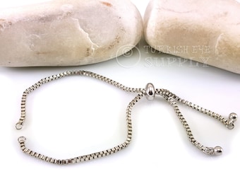 Adjustable Slider Chain Bracelet Blank, Silver Bracelet Blank, Sliding Bracelet, Semi Finished Bracelet Blanks, Silver Bracelet Connector