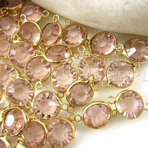 Birthstone Charms, Rose Pink Birthstone Charms, Gold Plated Birthstone Connector Charms, Crystal Birthstone, Birthstone Bracelet Charm, 5 pc