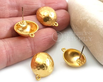 Perno per orecchini in oro con anello, elementi grezzi per orecchini in oro, componenti per orecchini, perni per orecchini a cupola, orecchini a perno, orecchini martellati, orecchini a perno