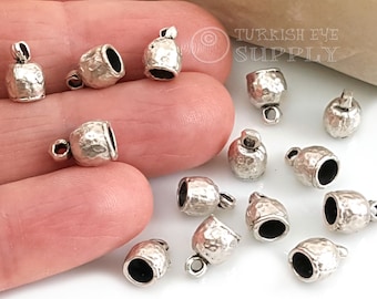 Silver Cord End Caps, Antique Silver Plated Bead Caps, Silver Tassel Caps, 10Pc