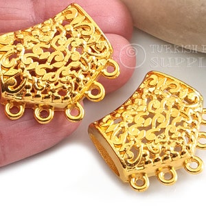 Large Gold Filigree Bail, Pendant Bail with Multiple Loops, 22k Gold Plated, Turkish Jewelry, Multi Loop Bail Connector, 1 pc