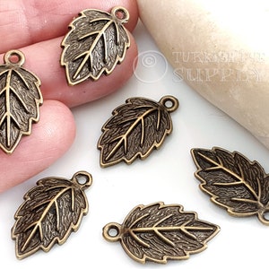 Bronze Leaf Charm, Bronze Leaf Pendant, Mini Bronze Leaf Findings, Rustic Jewelry, 5pc