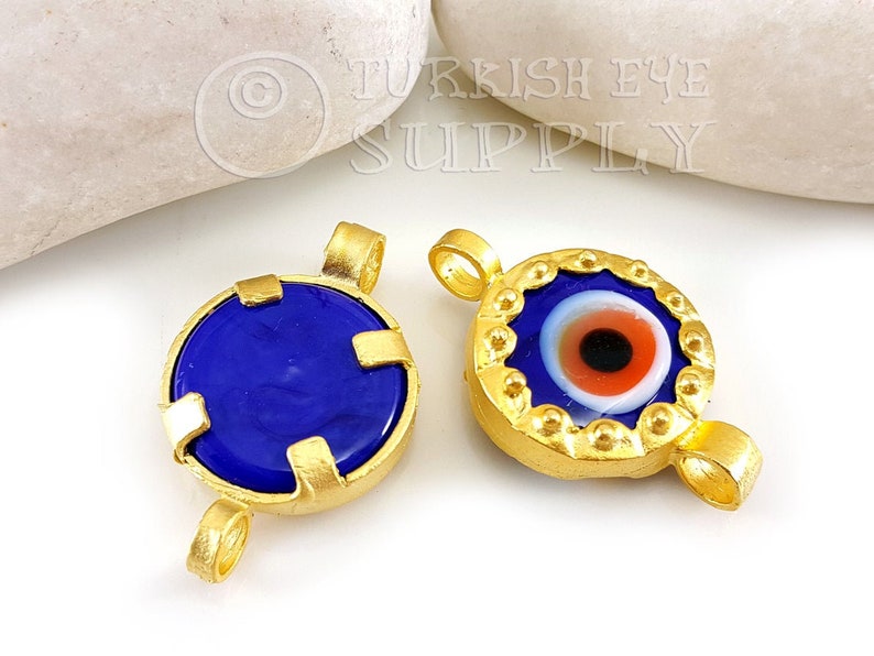 Evil Eye Bracelet Evil Eye Pendant 22K Gold Plated Bracelet Connector Round Evil Eye Connector Blue Evil Eye Charm Turkish Jewelry