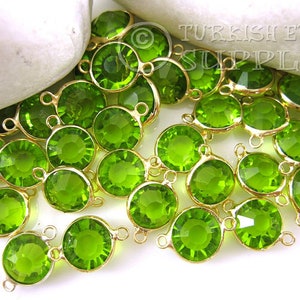 Birthstone Charms, Emerald Green Charms, Gold Plated Birthstone Connector Charms, Crystal Birthstone, Birthstone Bracelet Charm, 5 pc