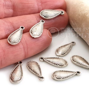 Silver Teardrop Charms, Mini Teardrop Charms, Silver Plated Drop Charms, Tribal Teardrop Charms, Jewelry Findings, 10Pc