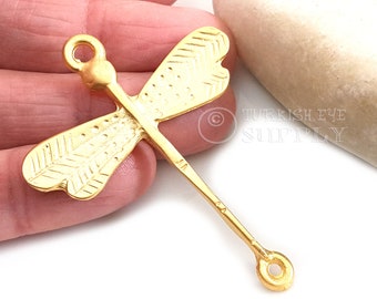 Large Dragonfly Charm, Gold Dragonfly Connector, Dragonfly Findings, 1 pc