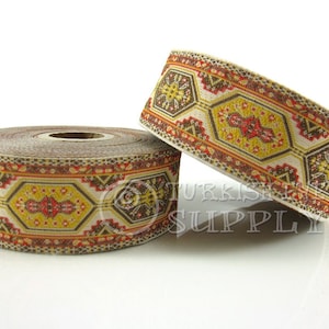 Jacquardband, orientalisches Motivband, ethnisches Band, gewebte Borte, gelb und braun, Jacquardborte, gesticktes Band, Nähborte, 1 m