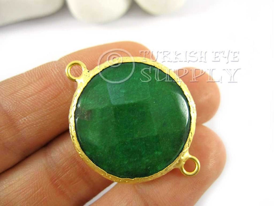 Faceted Gemstone Pendant 22mm Round Jade Connector Multi Loop Connector Gemstone Findings Green Gemstone Connector Gold Bezel Connector