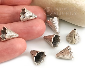 Versilberte Kegelkappen, Silber Quastenkappe, Kegelperlenkappen, Silberperlen-Endkappen