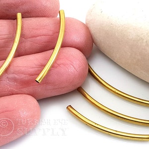 Raw Brass Curved Tubes, Brass Tube Spacer Beads, Brass Tube Beads, Raw Brass Jewelry Supplies, Brass Findings, 12pc