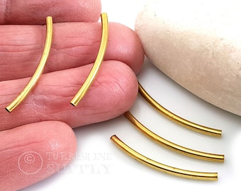Raw Brass Curved Tubes, Brass Tube Spacer Beads, Brass Tube Beads, Raw Brass Jewelry Supplies, Brass Findings, 12pc