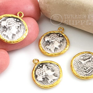 Ancient Greek Coin, Greek Goddess Artemis Coin Charm, Silver Medallion Pendant, 1 Pc