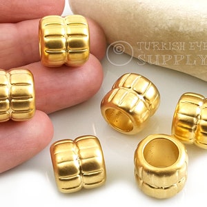 Gold Large Beads, Spacer Beads, Tube Spacer Bead, Tribal Beads, Bracelet Spacers, 22k Gold Plated Beads, Large Hole Spacer, Bead Spacer 2pc