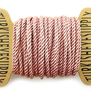 Silk Braid Cord, Pink Cord, Twisted Silk Rope, 3.5mm Cord, 1 Meter, Rayon Satin Cord, Necklace Cord, Bracelet Cord, Jewelry Supplies