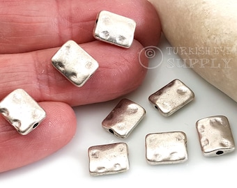 Silver Hammered Spacer Beads, Flat Bead Spacers, Rectangle Beads, Bracelet Spacer Beads, Silver Jewelry, Bracelet Components, 20pc