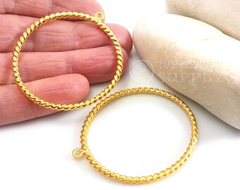 Twisted Gold Loop Pendant, Large Ring Pendant, Large Loop Pendant, Large Gold Hoop Pendant, Gold Hoop Connector, Earring Charms, 1pc