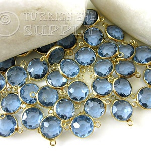 Birthstone Charms, Light Sapphire Blue Charms, Gold Plated Birthstone Connector Charms, Crystal Birthstone, Birthstone Bracelet Charm, 5 pc