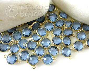 Birthstone Charms, Light Sapphire Blue Charms, Gold Plated Birthstone Connector Charms, Crystal Birthstone, Birthstone Bracelet Charm, 5 pc