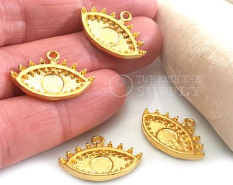 Dijes de ojo turco dorados, mini dijes de ojo, colgante de ojo dorado, cabujón de ojo turco, hallazgos de ojo turco, joyería de ojo turco (4 piezas)