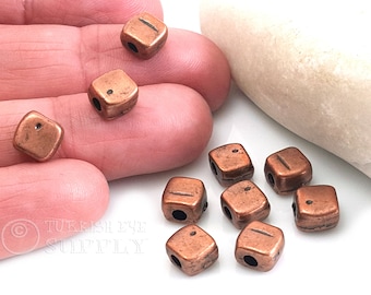 Mini Square Beads, Cube Beads, Copper Plated Beads, Cube Spacers, Copper Spacer Findings, Turkish Jewelry, 10Pc