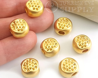 Large Gold Spacer Bead, Large Round Gold Bead, Large Hole Spacer, 2Pc