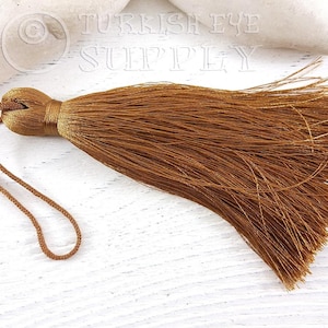 Borla de hilo marrón dorado extragrande y gruesa, hecha a mano, borla de hilo de seda, decoración del hogar, borla de mala, 1 pieza, CC621