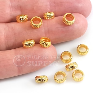 24k Shiny Gold Plated Hoop Beads, Large Hole Round Spacer Beads, 10pc