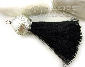 Black Silk Tassel with Antique Silver Plated Cap (95mm)