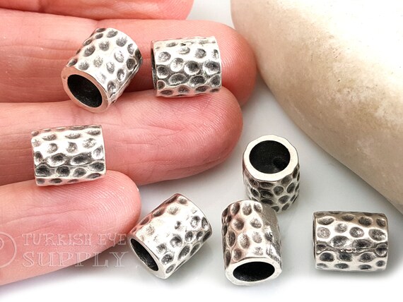 Large Silver Spacer Beads Large Dimpled Tube Bead Hammered 