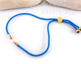 Cord Bracelet Blank, Bright Blue Adjustable Bracelet Blank, Sliding Gold Clasp, Friendship Bracelet Blank, Cord Bracelet Connector, 2mm