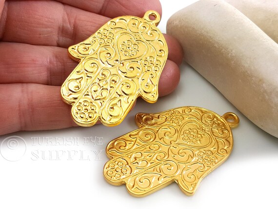 Large gold sale hamsa pendant