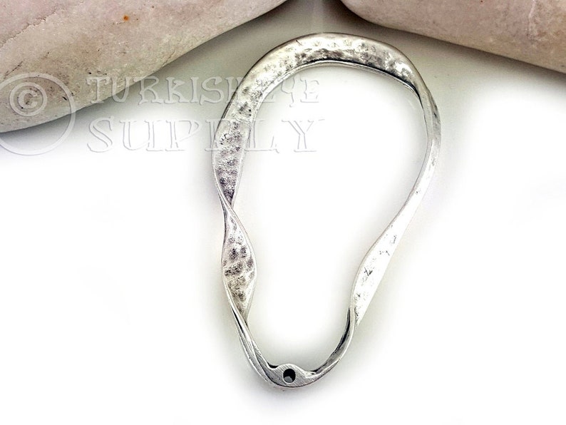 Hammered Large Hoop Pendant, Large Oval Loop Pendant, Silver Hoop Connector, Twisted Silver Loop Pendant, Silver Jewelry image 7