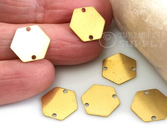 Brass Hexagon Connectors, Raw Brass Hexagon Blanks, Hexagon Stamping Tags, 12mm, Raw Brass Findings, Stamping Tag, Connector Blank