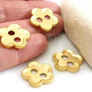 Gold Button Charms, Sew On Gold Buttons, Gold Flower Buttons, Metal Button Findings, Jewelry Supplies, Turkish Jewelry 2Pc