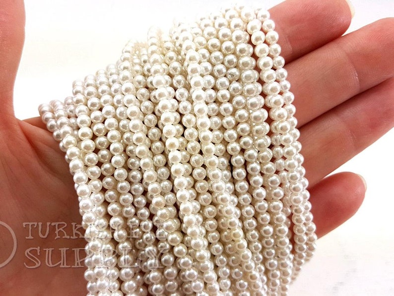 One 1 Full Strand Semiprecious Gemstone Beads 3.5 mm Pearl Bead Strands Loose Beads White Majorca Pearl Beads