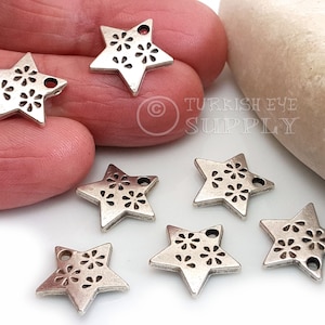 Mini Silver Star Charms, Tiny Star Pendant, Silver Star Jewelry Findings, 10Pc