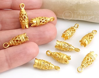Gold Filigree Cord End Caps, 22k Gold Plated Tassel Caps, Gold Bead Caps, 4Pc