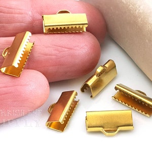 Ribbon Crimp Ends With Loop, Brass Ribbon End Claps, Raw Brass Crimp Connectors, 20 Pc