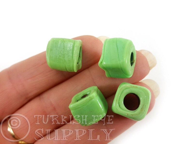 Cube Glass Beads Artisan Handmade Glass Beads Evil Eye Beads Bohemian Jewelry Traditional Turkish Glass Beads Green Glass Beads