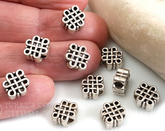 Silver Celtic Knot Beads, Silver Spacer Beads, Bracelet Beads, Silver Spacer Findings, Turkish Jewelry, Silver Plated Jewelry Findings, 10Pc