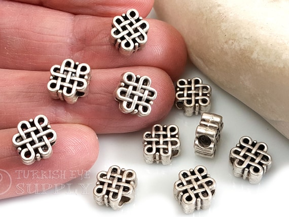 Silver Celtic Knot Beads, Silver Spacer Beads, Bracelet Beads