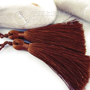 Borla de seda marrón cobre, borla turca, borla de hilo de seda hecha a mano, forro de borla para pendientes, borla para llavero, borla para mala (2 piezas, CC3142)