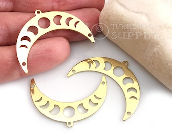 Breloque lune en laiton, Breloques phases de lune en laiton, Breloques croissant de lune en laiton, Apprêts de bijoux en laiton, ébauches, Breloques de boucle d'oreille en laiton brut, 10 pièces